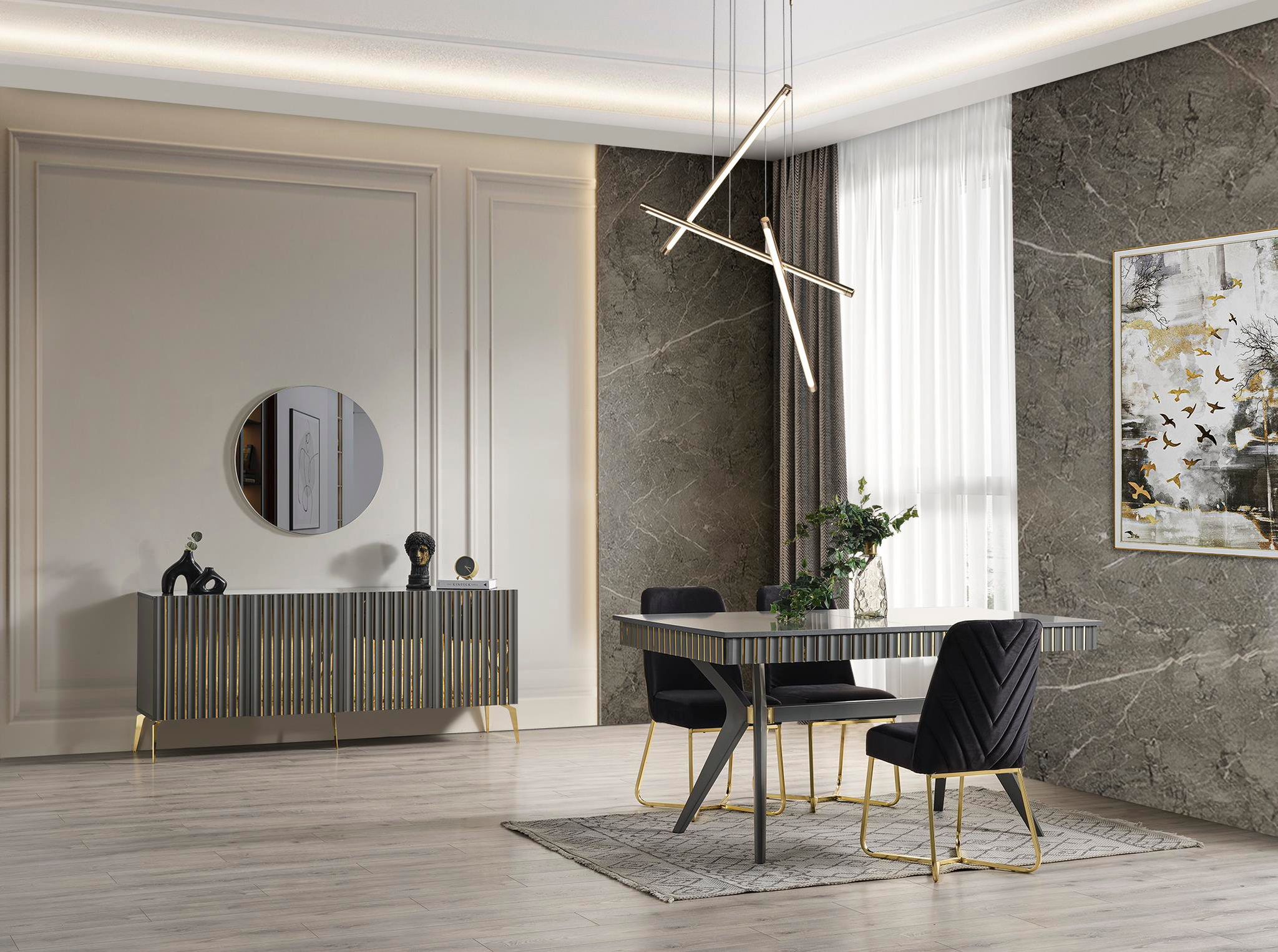 Venedik Antrasit Yemek Odası Takımı Modern Konsol ürün görseli 3
