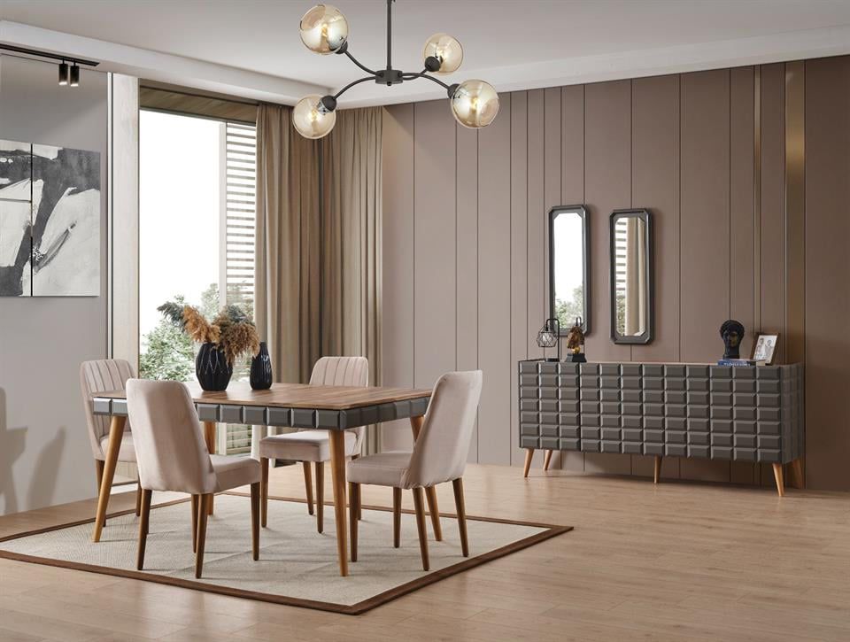 Riva Ceviz Antrasit Yemek Odası Takımı Modern Konsol ürün görseli 1
